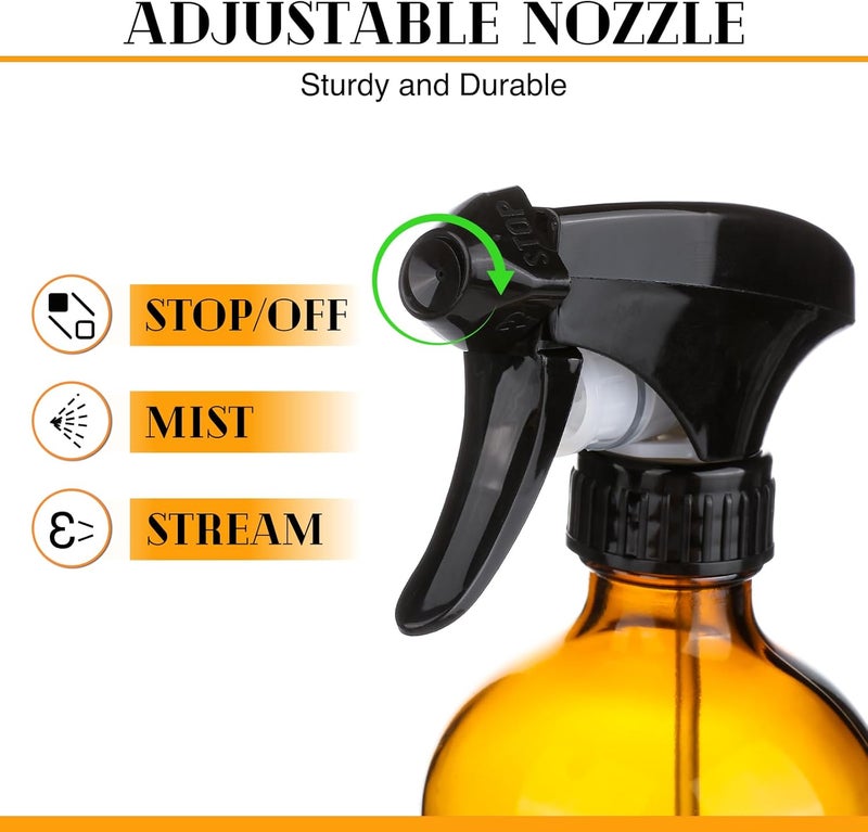 ZENOWICK 5 Pack/16 Oz Glass Spray Bottles, Refillable Empty Containers with Silicone Sleeve, Upgraded Adjustable Nozzle Spray Bottle Sets for Cleaning, Essential Oils, Hair (Amber) - Image 2